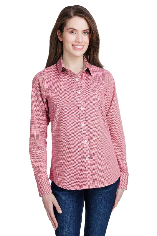 Personalized Outfit Artisan Collection Womens Microcheck Gingham Long Sleeve Button Down Shirt - Red/White