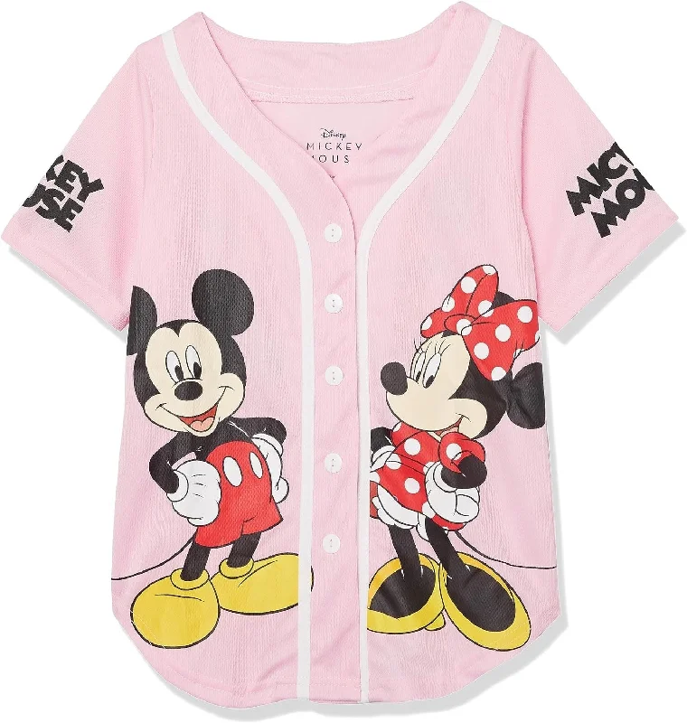 Fashionable Items Disney Girls Mickey & Minnie Mouse Baseball Jersey-Classic Mesh Button Down Shirt