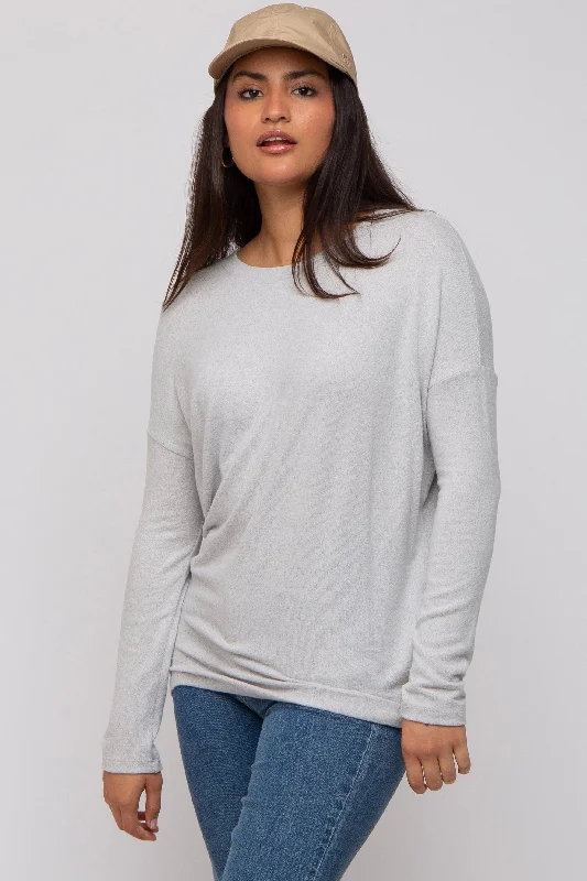 Outdoor Trend Heather Grey Knit Long Sleeve Top