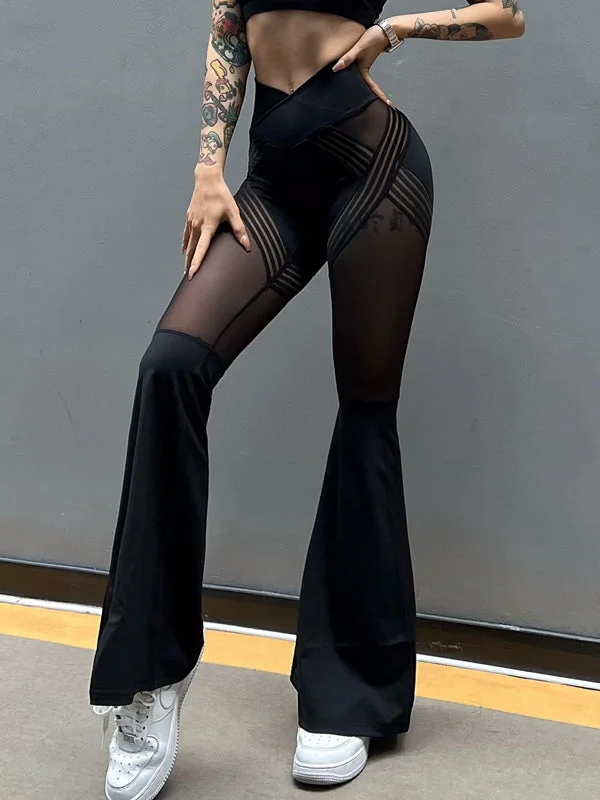 Luxury Temperament ZASUWA Female Mesh Flare Quick Dry Elastic Tight Leggings