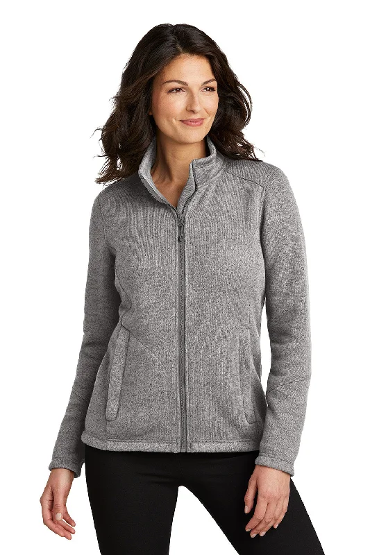 Bright Colors Port Authority Womens Arc Pill Resistant Sweater Fleece Full Zip Jacket - Heather Deep Smoke Grey - New