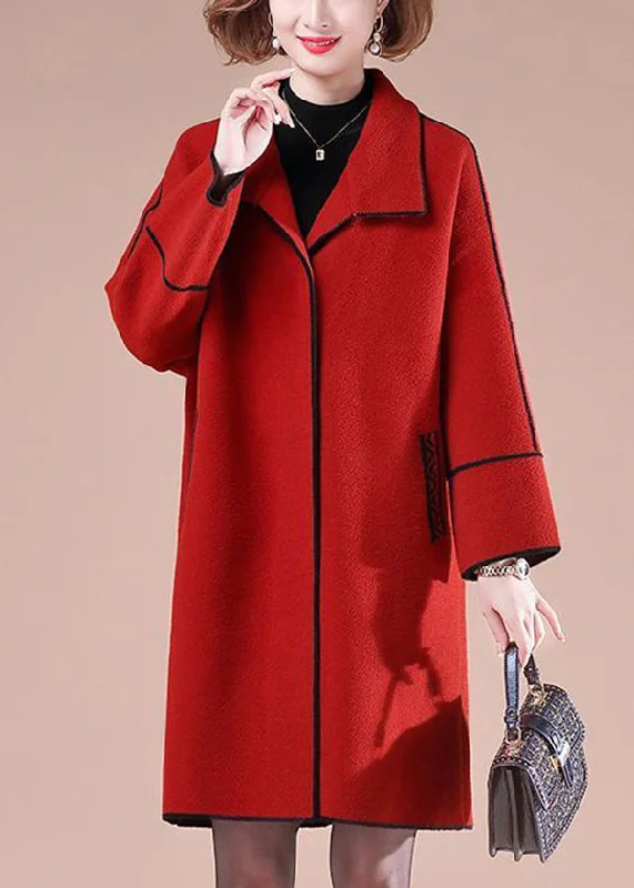 Perfect Tailoring Elegant Red Oversized Patchwork Woolen Coats Winter