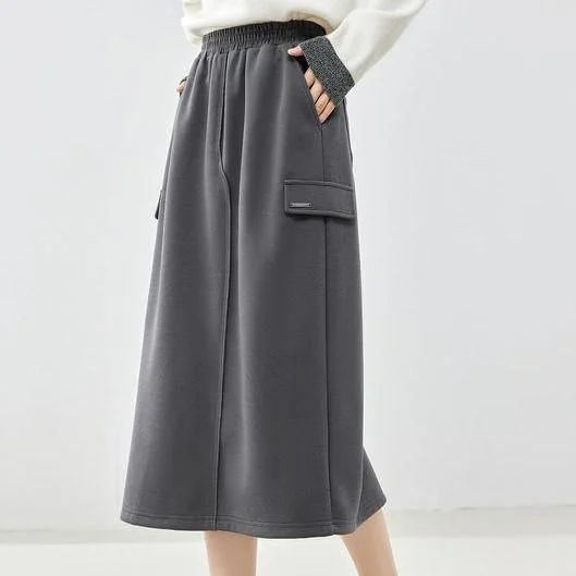 Youthful Vitality Elegant Dark Gray Mid-length Skirt