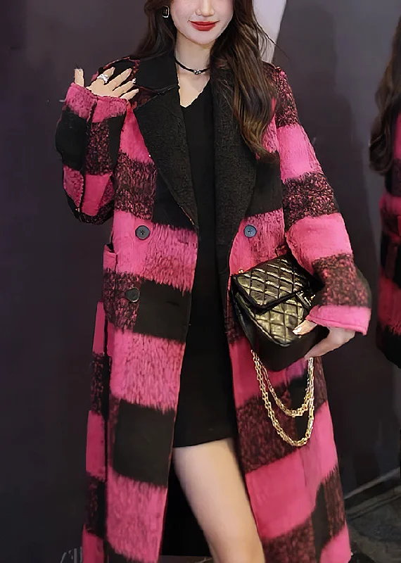 Exquisite Design Loose Plaid Double Breast Patchwork Woolen Long Coats Fall