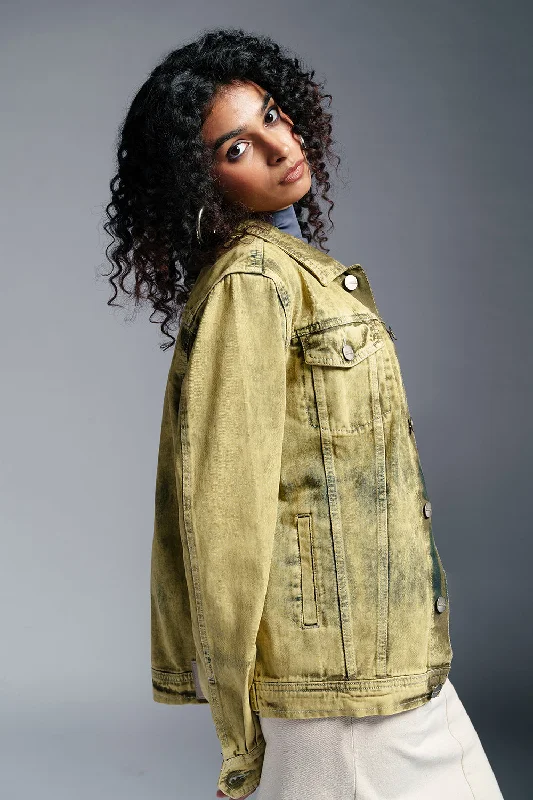 Exquisite Embroidery Neo Lime Denim Trucker Jacket