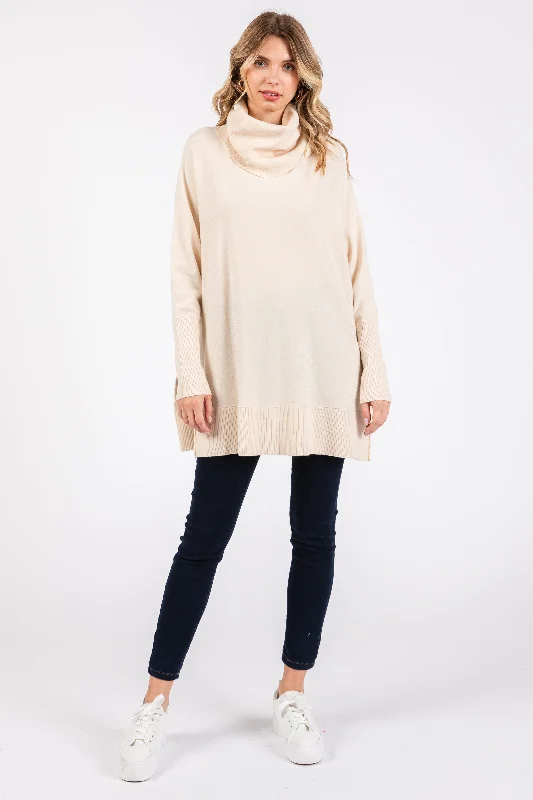 Fashionable Inner Wear Cream Cowl Neck Dolman Sleeve Sweater