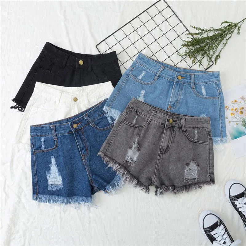 British Fashion High Waist Wide-leg Denim Shorts