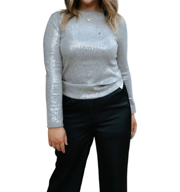 Feminine Charm Sequin Sweater In Grey