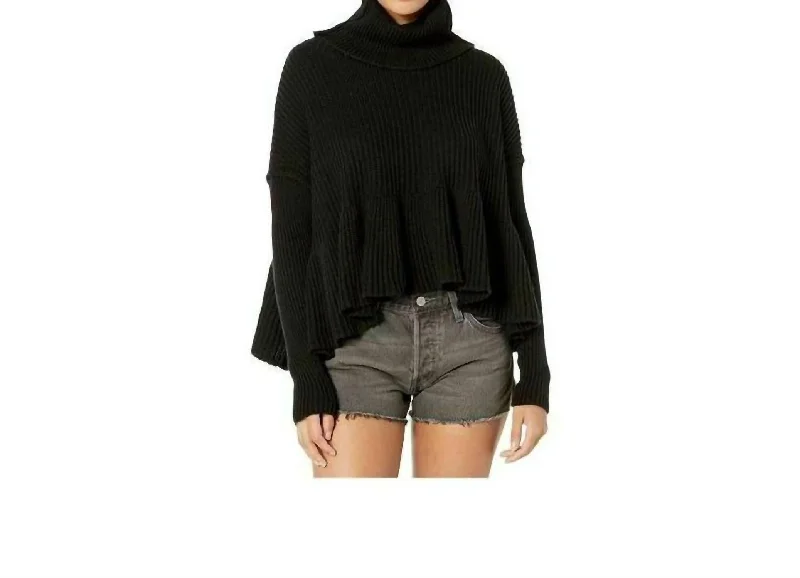 Body Design Layer Cake Trapeze Turtleneck Oversize Rib Sweater In Black