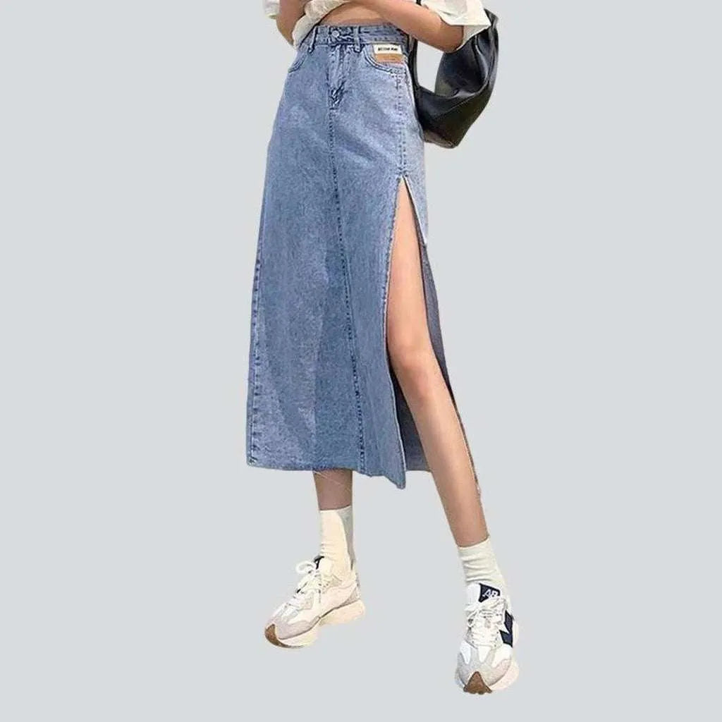 Classic Side slit long jeans skirt