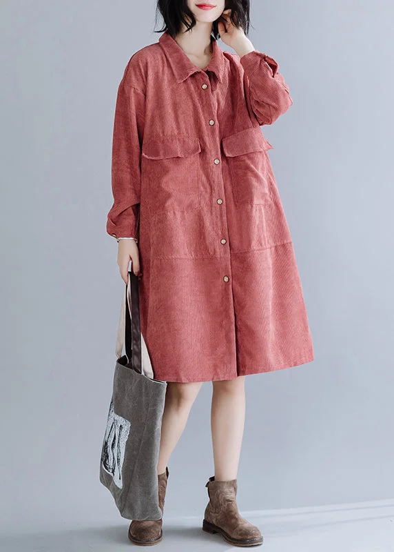 End Of The Year Simple Peter Pan Collar Pockets Corduroy Shirts Coat Spring