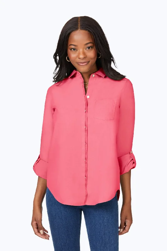 Comfortable And Casual Charlie Pinpoint No Iron Roll Tab Shirt, Rose Red