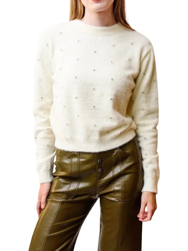 Street Charm Embellished Sweater In Ivory