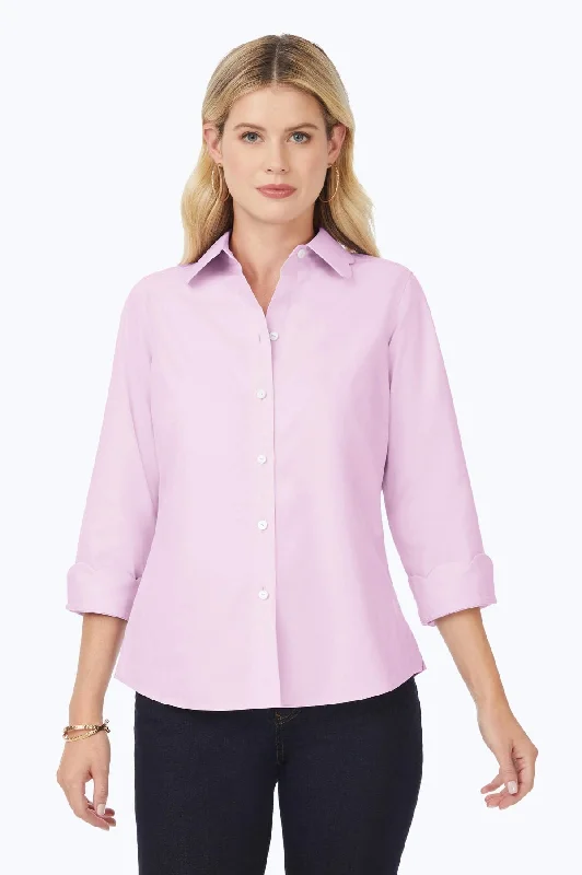 Multifunctional Style Gwen Pinpoint No Iron 3/4 Sleeve Scallop Shirt, Lilac Bloom