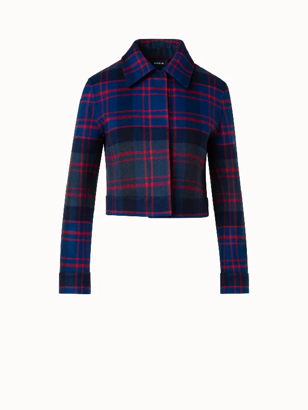 Sweet Style Short Glen Check Jacket in Wool Cashmere Double-Face