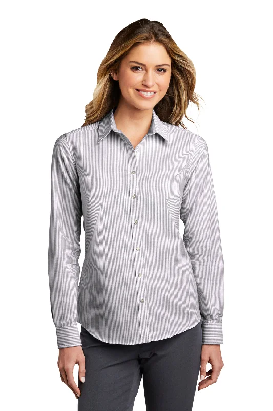 Sports Design Port Authority Womens SuperPro Wrinkle Resistant Long Sleeve Button Down Shirt - Black/White