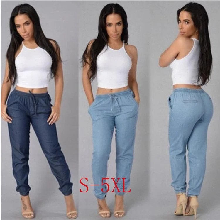 Ethnic Style Loose Solid Color Denim Trousers