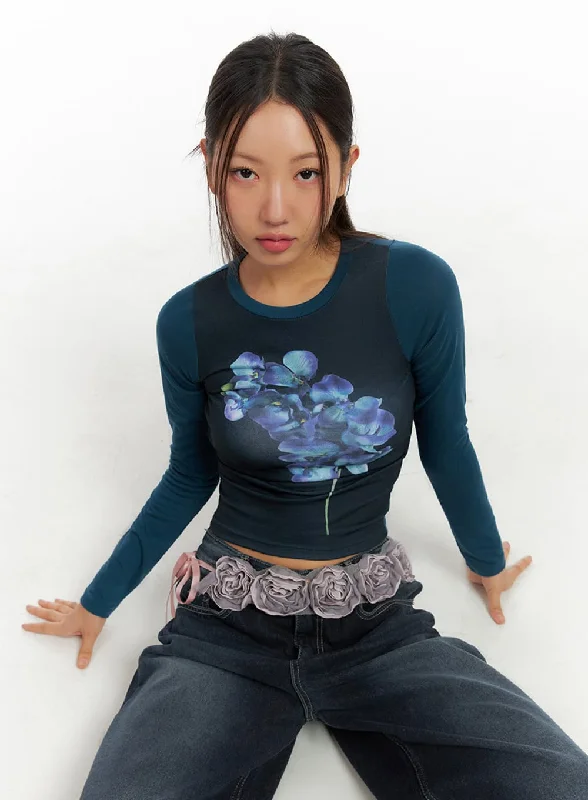 Advanced Customization Flower Graphic Bliss Long Sleeve Top IS402