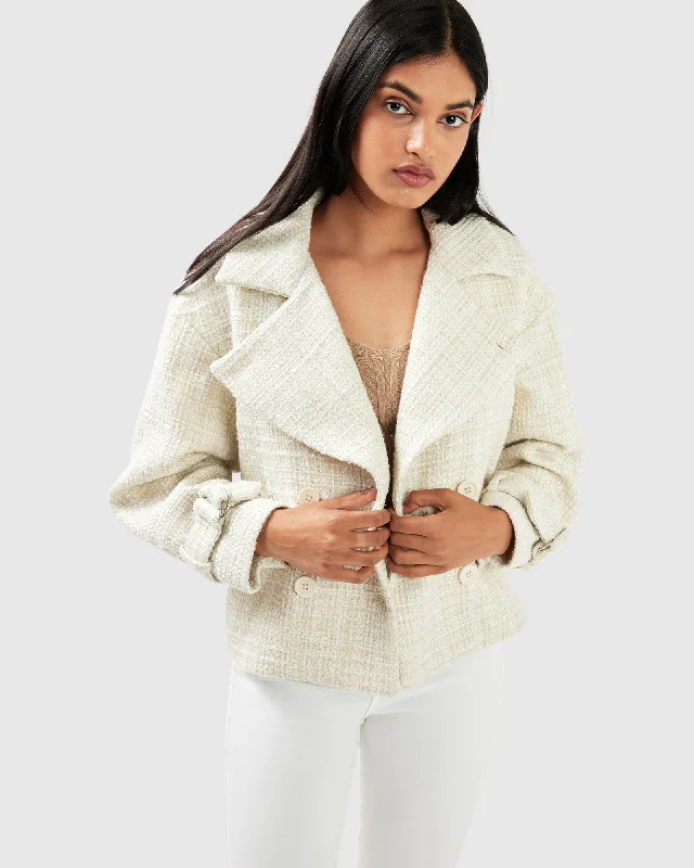 Elegant And Simple Power Over Me Tweed Jacket - Beige Marle