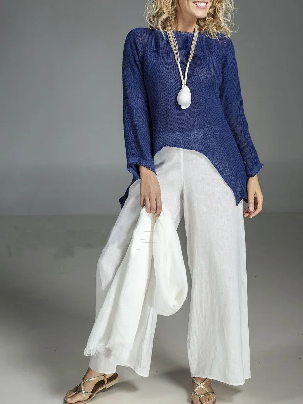 College Style Round Neck Cotton and Linen Long Sleeve Irregular Suit