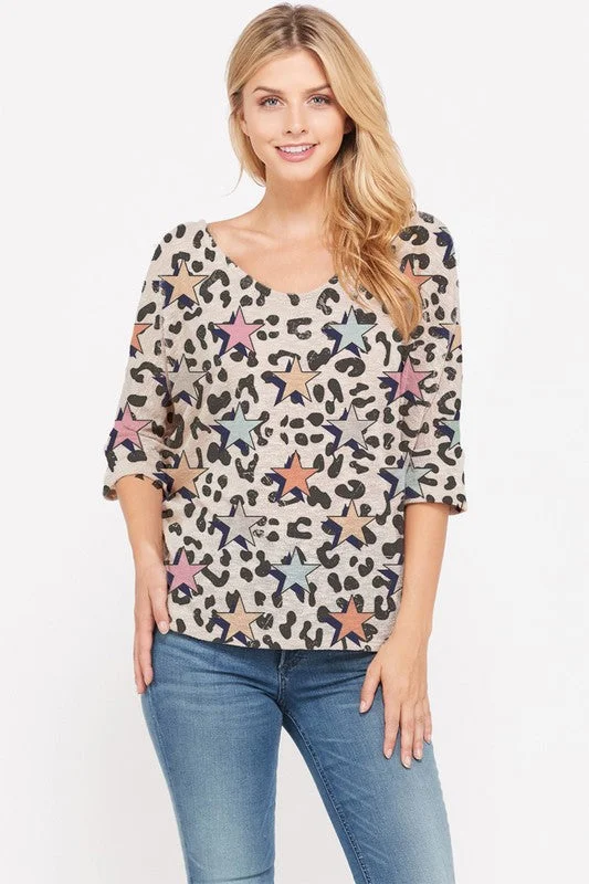 Urban Style Stars & Leopard Knit Top