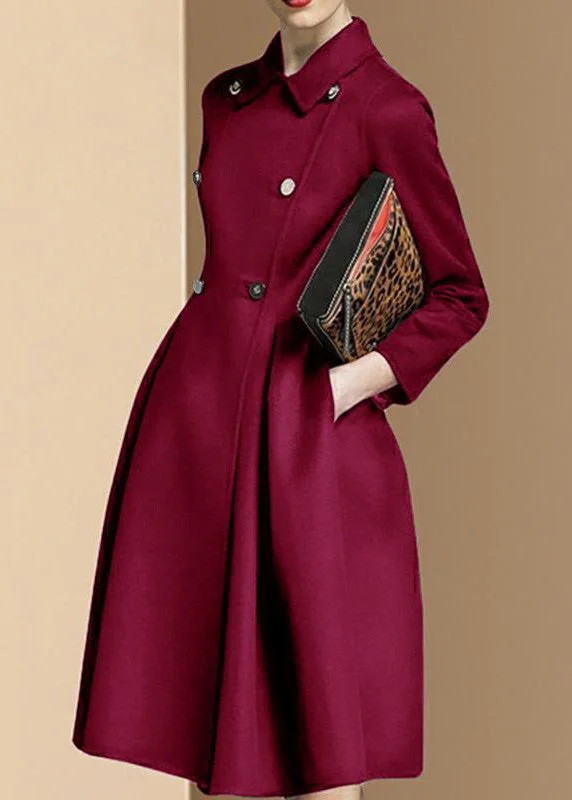 Refreshing Design Boutique Mulberry Double Breast Slim Fit Woolen Trench Winter