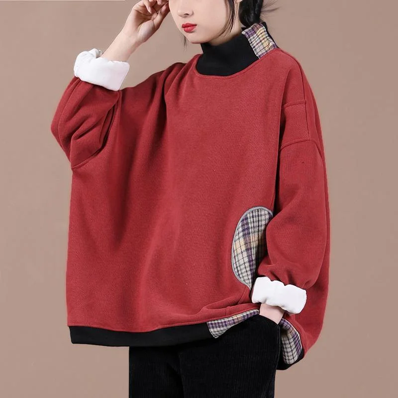 Personalized Design Unique high neck spring clothes Photography red patchwork plaid top