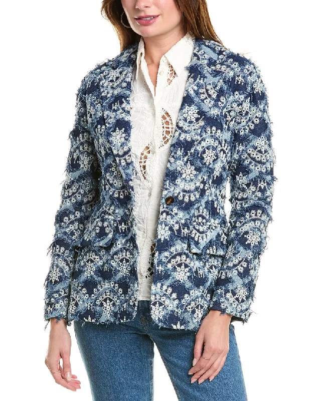 Personalized Design Gracia Floral Embroidered Denim Blazer