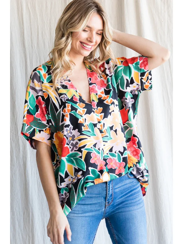 Fresh And Capable Floral V-Neck Shift Top