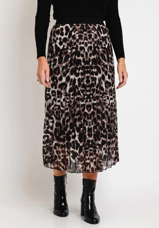 Must-have For Fashion Serafina Collection One Size Pleated Leopard Print Midi Skirt, Brown