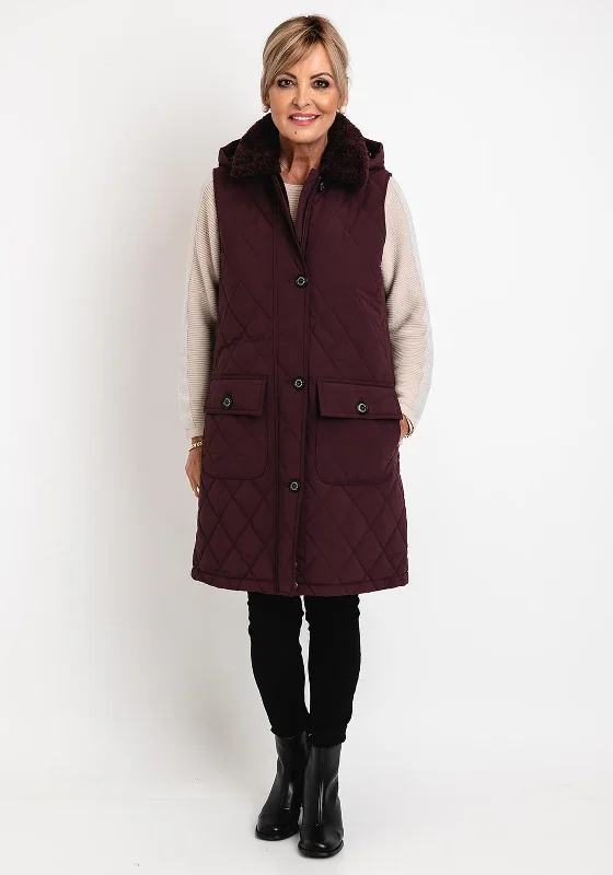 High Street Design Barbour Womens Zander Faux Fur Collar Gilet, Burgundy