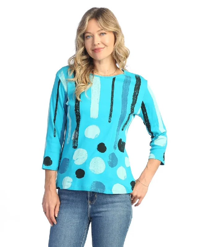 Sweet Style Teal Drizzle Printed Cotton Top