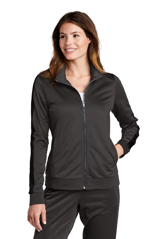 Noble And Elegant Sport-Tek Womens Full Zip Track Jacket - Graphite Grey/Black