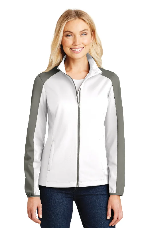 Feminine Charm Port Authority Womens Active Wind & Water Resistant Full Zip Jacket - White/Rogue Grey - Closeout