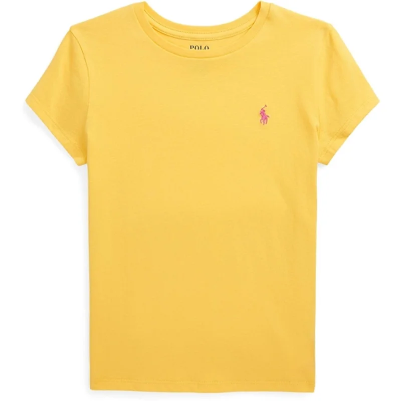 Ethnic Style Polo Ralph Lauren Girls T-Shirt Chrome Yellow W/ Bright Pink