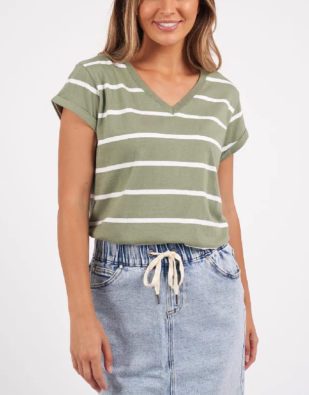 Modern Tailoring Manly Stripe Vee Tee - Sage/White Stripe