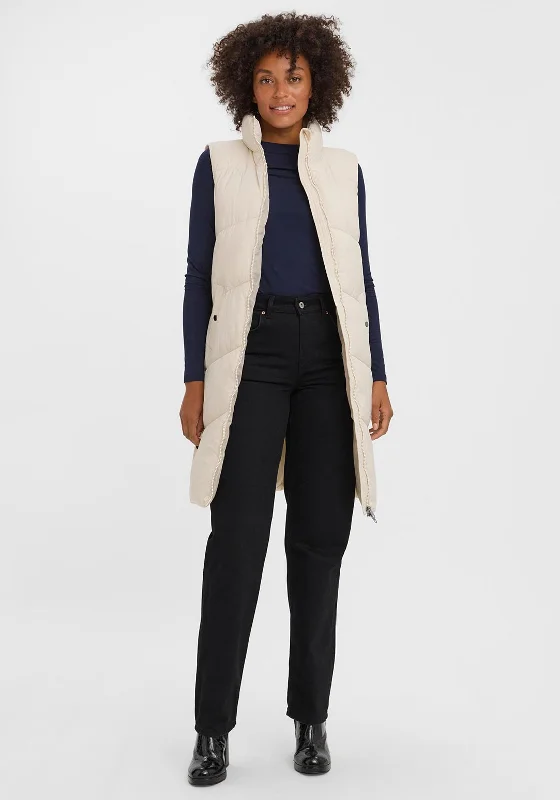 Sweet Style Vero Moda Sala Long Padded Gilet, Oatmeal