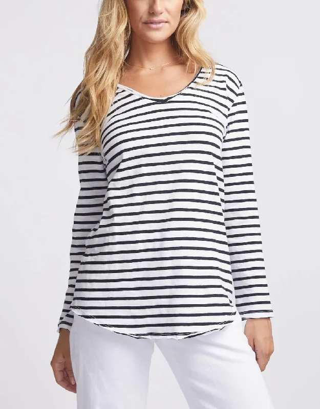 Outdoor Trend Original V-Neck Long Sleeve T-Shirt - Black/White Stripe