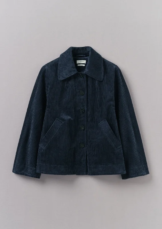 Elegant Design Organic Cord Swingy Jacket | Dusty Navy