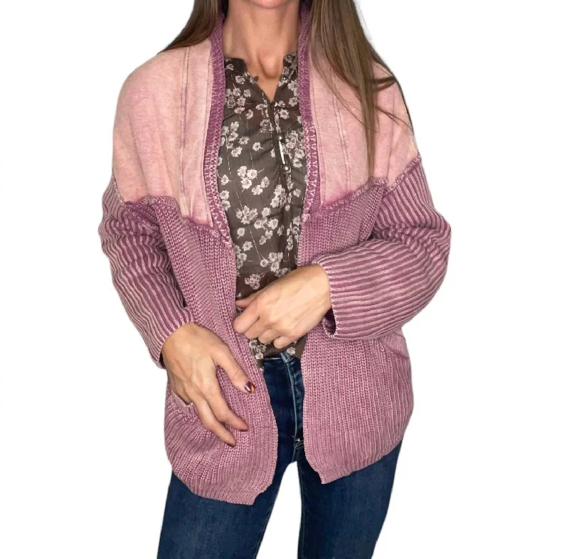 Floral Prints Brielle Open Front Cardigan In Washed Berry