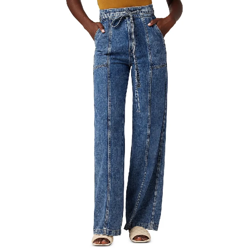 Creative Prints Hudson Womens Belted Denim Wide Leg Jeans