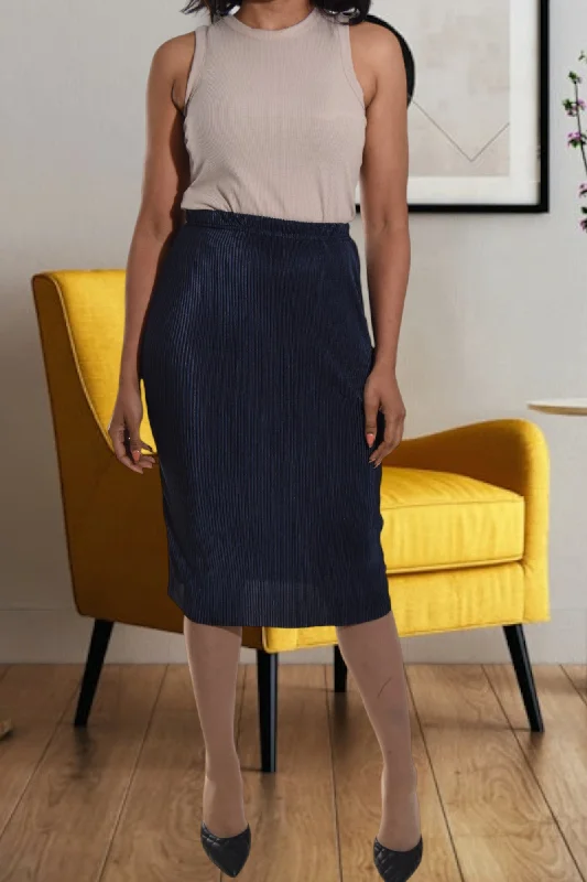 Bright Colors Navy Plisse Midi Skirt