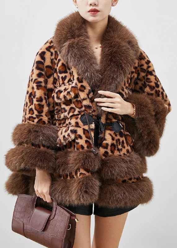 Fashionable Items Leopard Print Faux Fur Coat Oversized Drawstring Winter