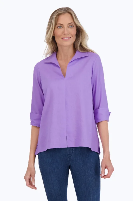 Celebrity Must-have Agnes Easy Care Solid Linen 3/4 Sleeve Popover Shirt