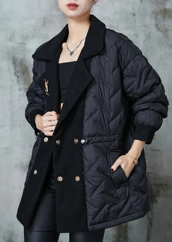 Fashion Innovation Beautiful Black Double Breast Patchwork Fine Cotton Filled Jacket Spring