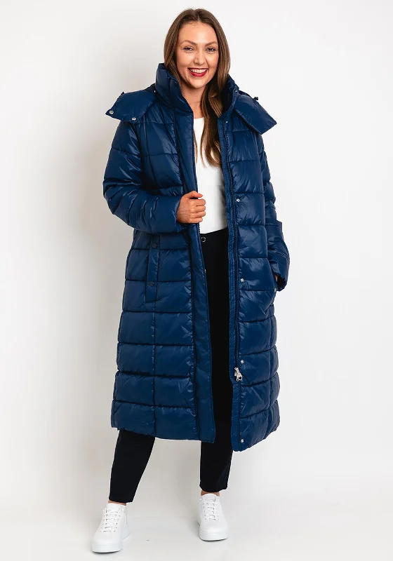 Cute Design Barbour International Womens Holmes Quilted Long Coat, Navy Blue