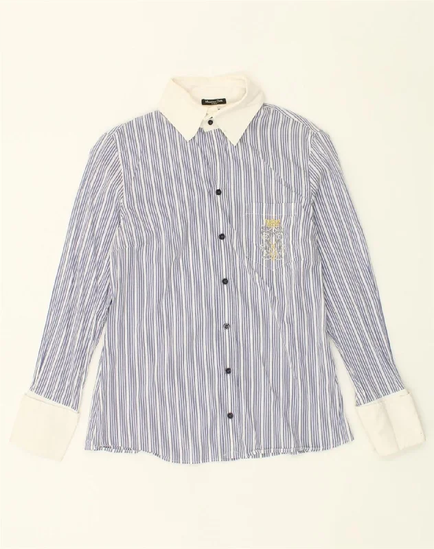 Retro Fashion MASSIMO DUTTI Womens Shirt EU 40 Medium Blue Striped Cotton