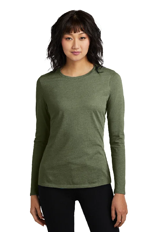 Urban Style District Womens Perfect Blend CVC Long Sleeve Crewneck T-Shirt - Heather Olive Green - New