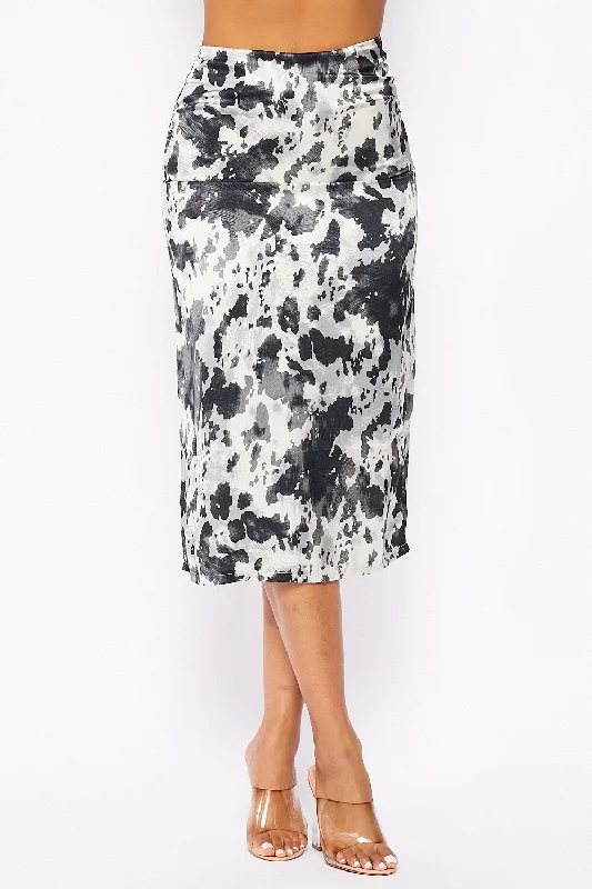 Age-reducing Style GREY PRINTED HIGH WAIST PENCIL MIDI SKIRT ARK1205