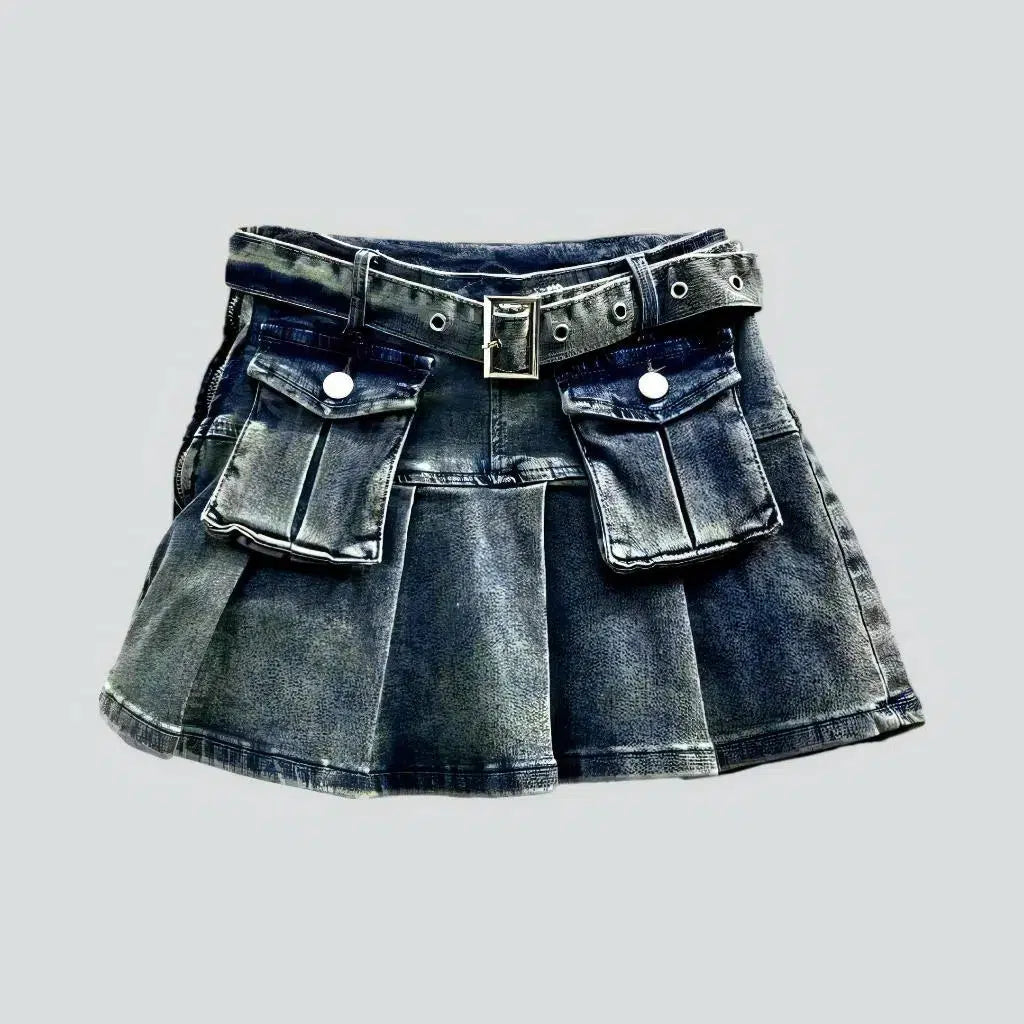 Exquisite Embroidery Mini mid-waist denim skirt